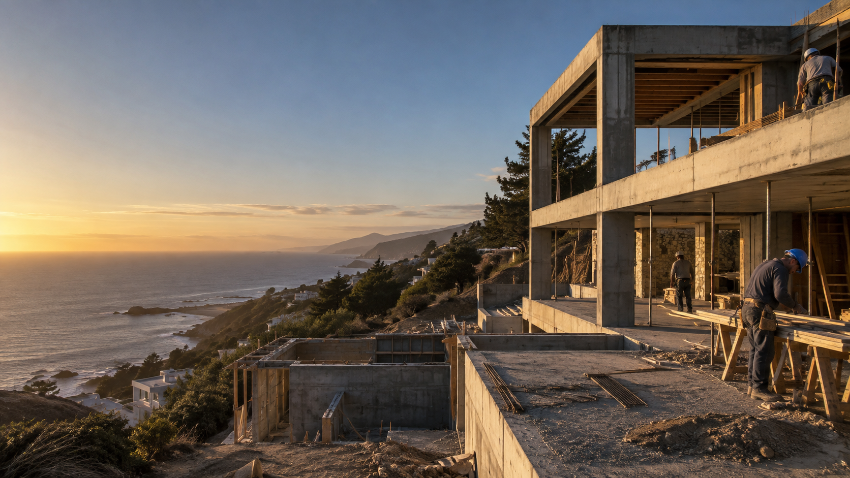 Casa de hormigón armado en construcción en la costa chilena